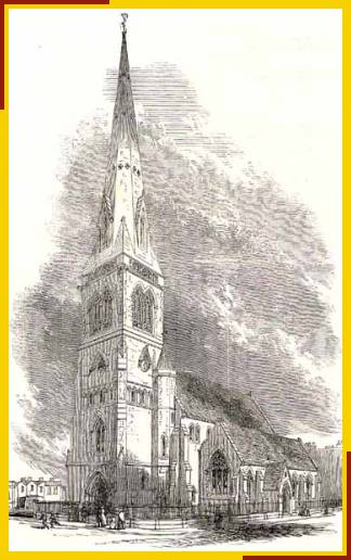 Drawing of original church with spire
