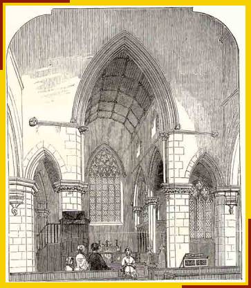 Drawing of interior showing chancel