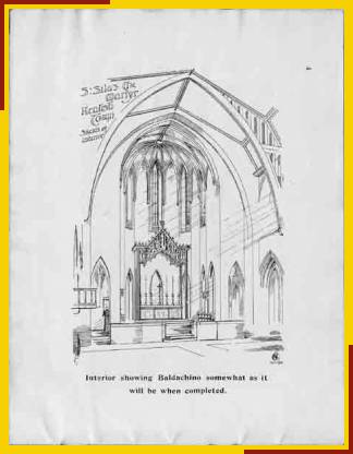 Interior showing Baldachino somewhat as it will be when completed. (Drawing by Ernest Charles Shearman, Architect)
